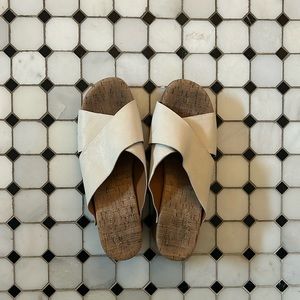 Cross leather strap slip on comfortable sandals